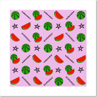 Summer pattern with watermelon on a pink background Posters and Art